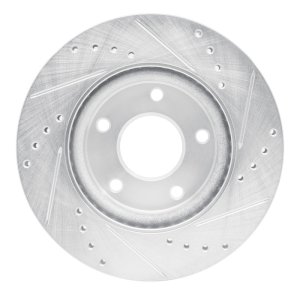 Nissan Sentra Brake Rotor (1) - Front Left - R1 Concepts - Drilled & Slotted - Silver - `13-`19